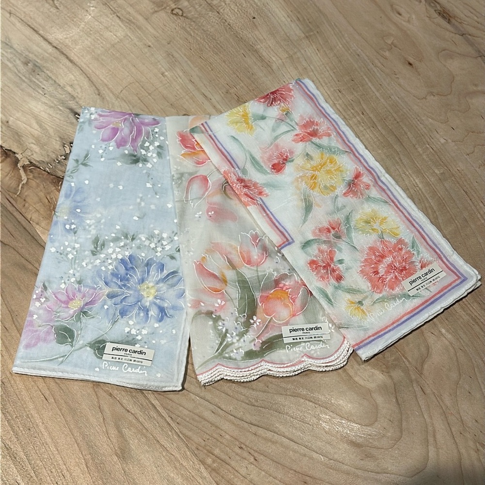 Vintage Signed Pierre Cardin New With Tags Lot of 3 Floral Scarves